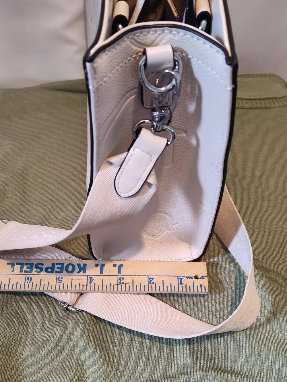 GUESS Cream Embossed Logo Satchel with Detachable Strap